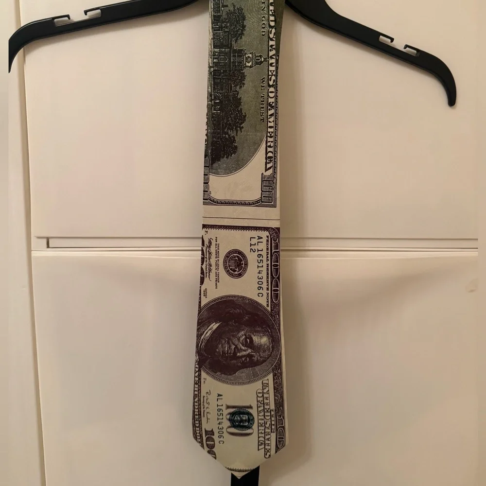 A. Rogers Handmade Silk Tie 100 Dollar Bill Money Print Novelty Benjamin Frankli